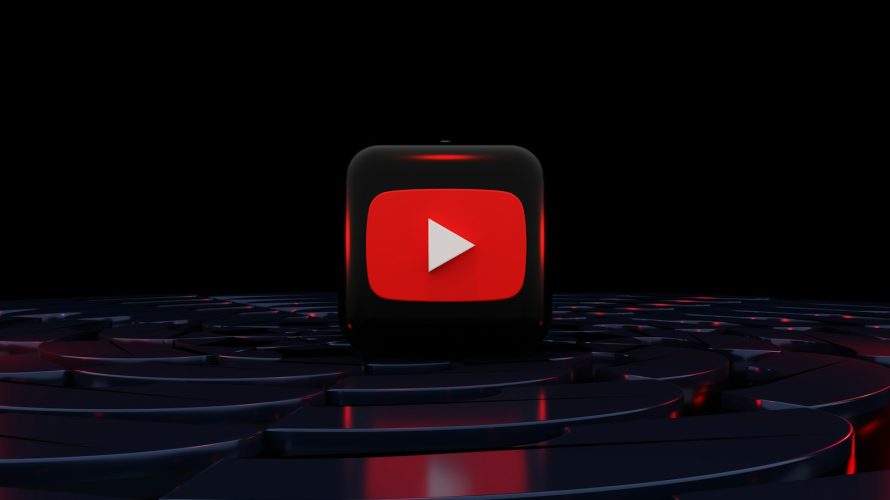 a red play button on a black background